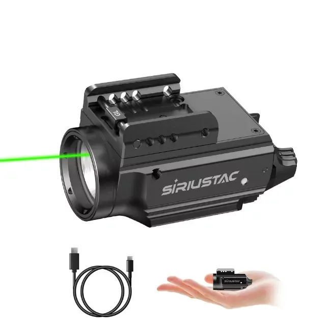 Siriustac Attachable Green Laser Tactical Flashlight Compatible with Glock and 1913 Rail– 1000 Lumens and 220m Throw