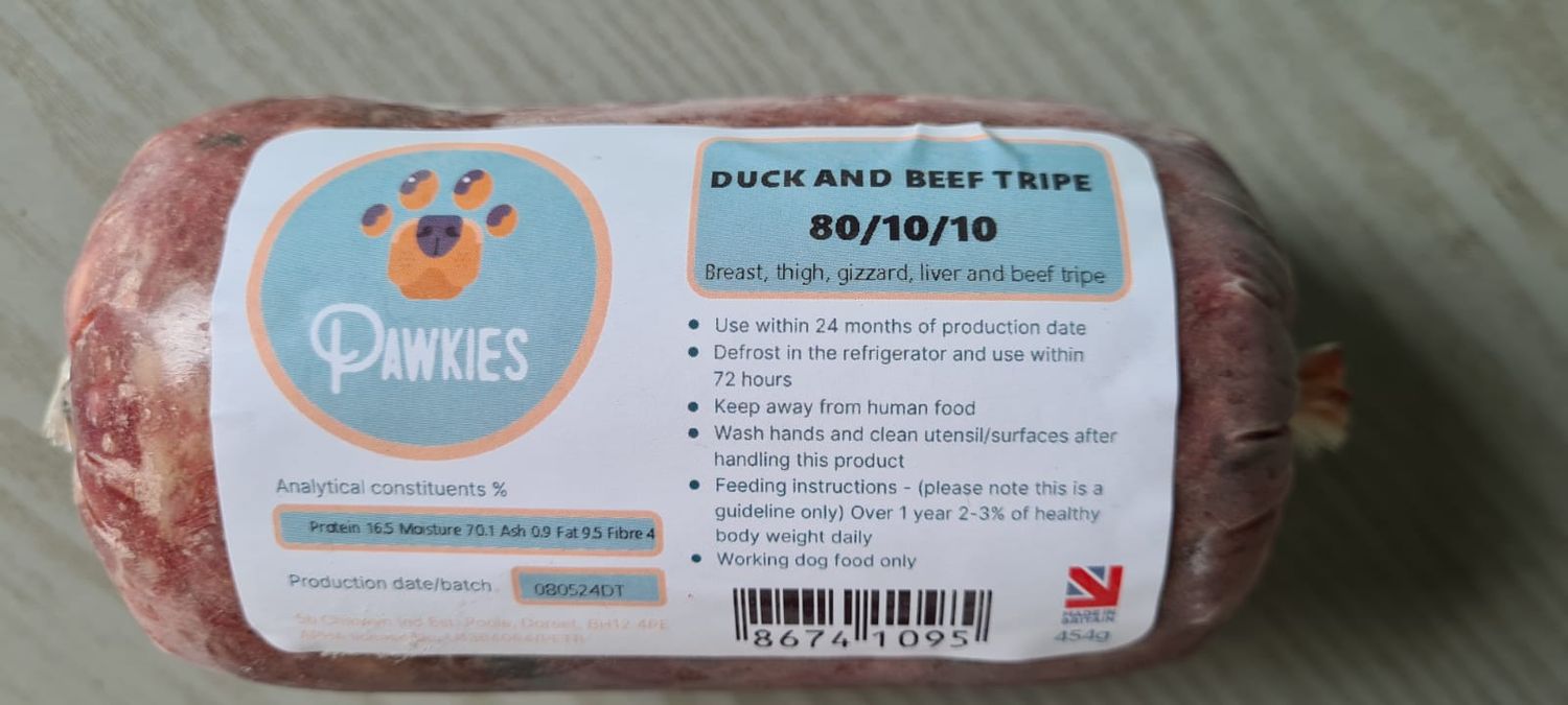 Pawkies Duck &amp; Beef Tripe 80-10-10