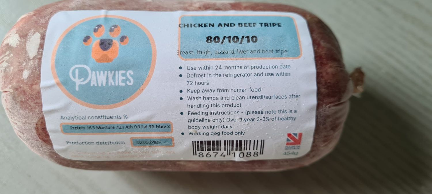 Pawkies Chicken &amp; Beef Tripe 80-10-10