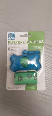 OUT! Blue bone dispenser with 30 waste pick up bags clip strip