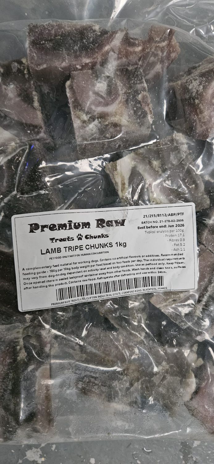 Premium Raw Lamb Tripe Chunks 1kg