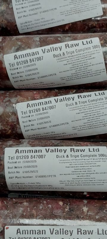 Amman Valley Raw Duck &amp; Tripe Complete 80-10-10 500g