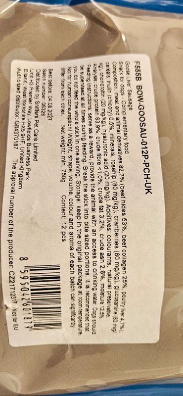 Bow WOW Dog Goose Liver Sausages 53cm - 58cm Each