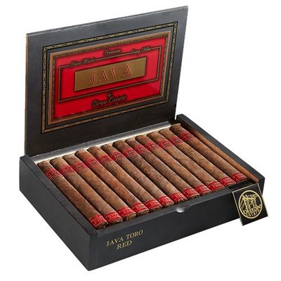 Java Red cigars by Drew Estate in an elegant black and red box.