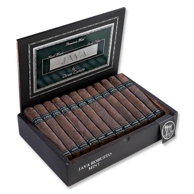 Java Mint cigars by Drew Estate in a rich black and green box.