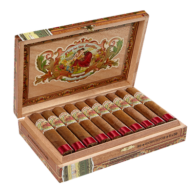 Flor de las Antillas cigars by My Father displayed in a traditional cedar box with ornate red and gold box art.