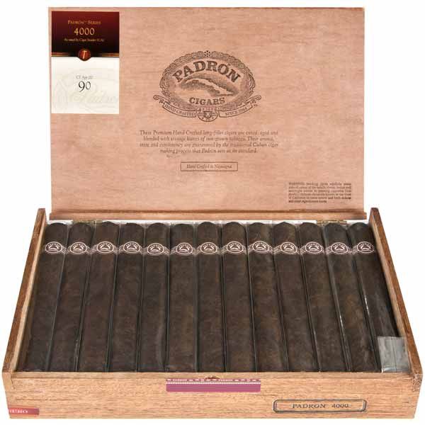 Padron 4000 Series Maduro cigars arranged in a classic cedar box.