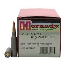 5.45x39mm Russian  Hornady Custom Ammunition 60 Grain V-MAX Steel Case Box of 50