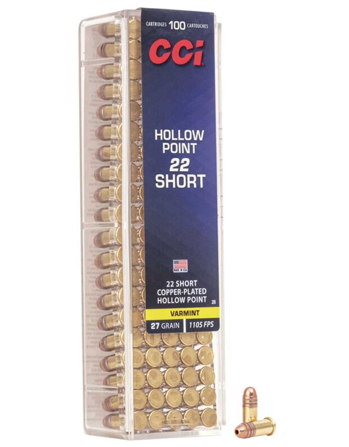 22 CCI Short HP Copper-Plated 27gr 1105 FPS