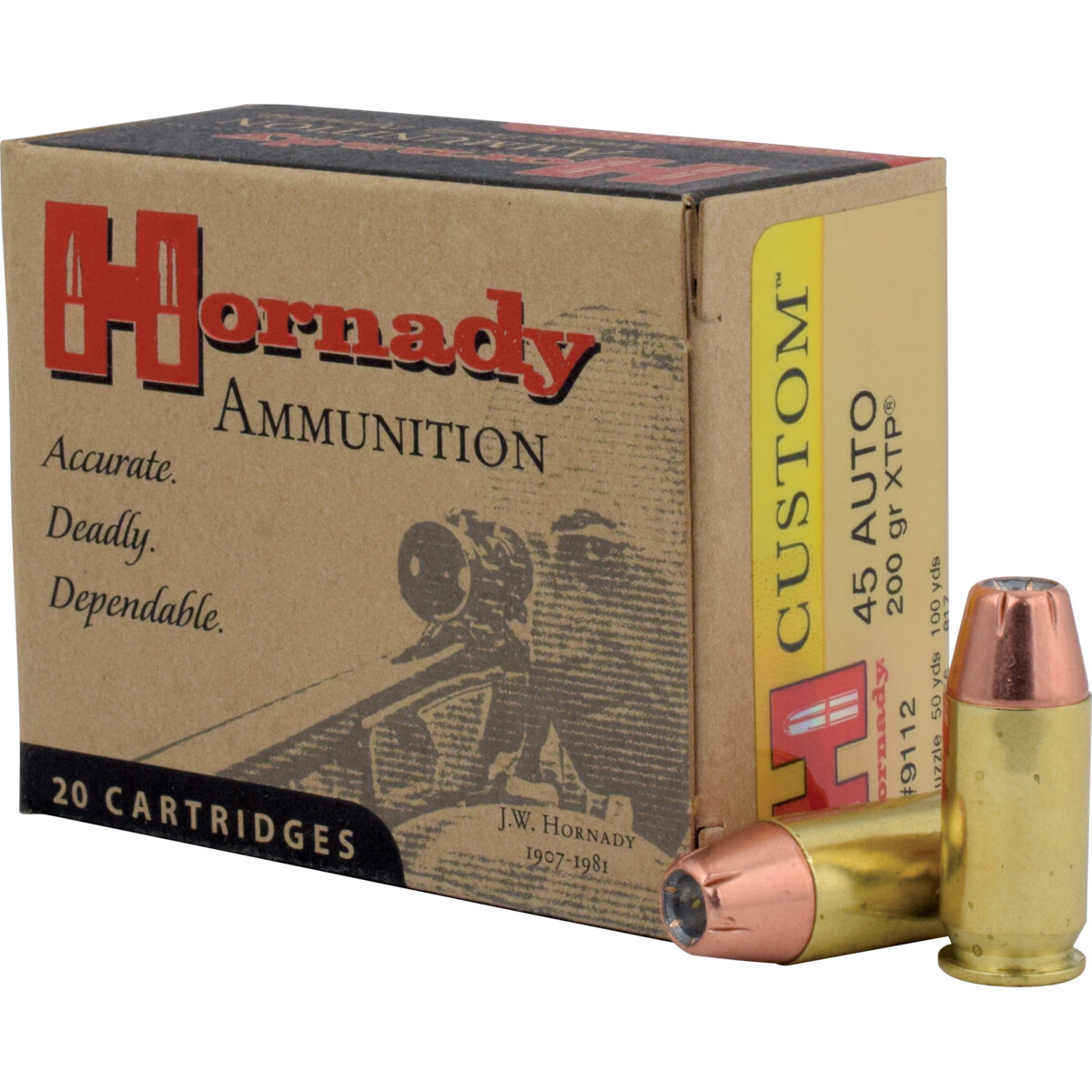 45 ACP Hornady 200gr JHP XTP Pistol Ammunition Box of 20