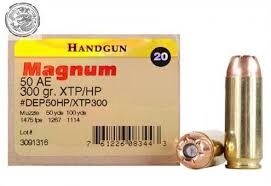50 AE Hornady 300gr HP XTP Pistol Ammunition Box of 20
