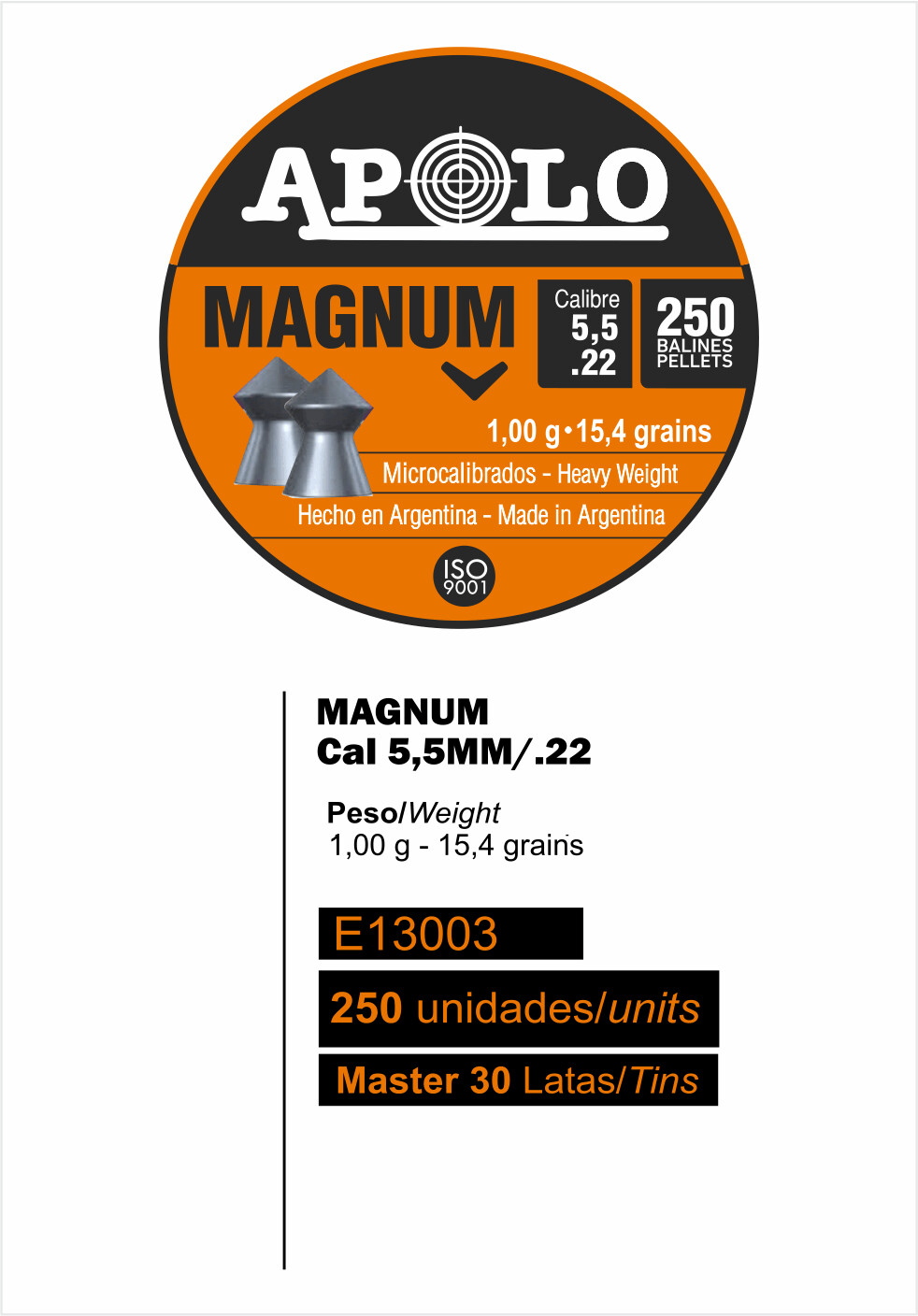 22 Cal Apollo Magnum .22 Cal Pointed Air rifle pellets 15.4gr