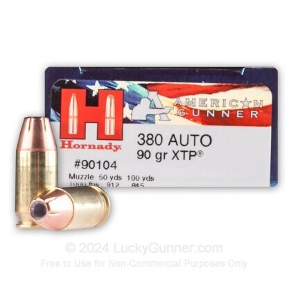 380 Auto Hornady 90gr XTP American Gunner Ammunition Box of 25