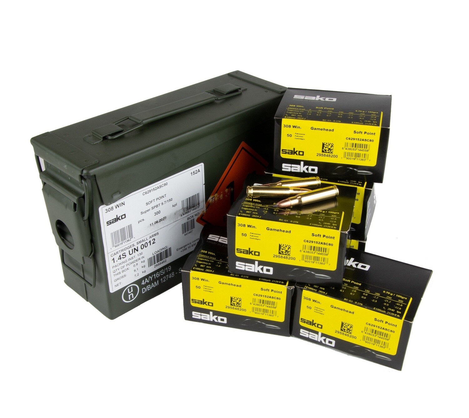 308 Sako 150 grain, 300 rounds in Ammo tin