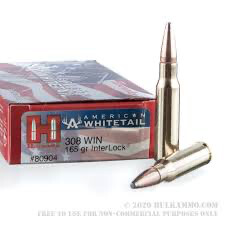 308 Win Hornday 165gr Interlock SP American Whitetail Ammunition Box of 20