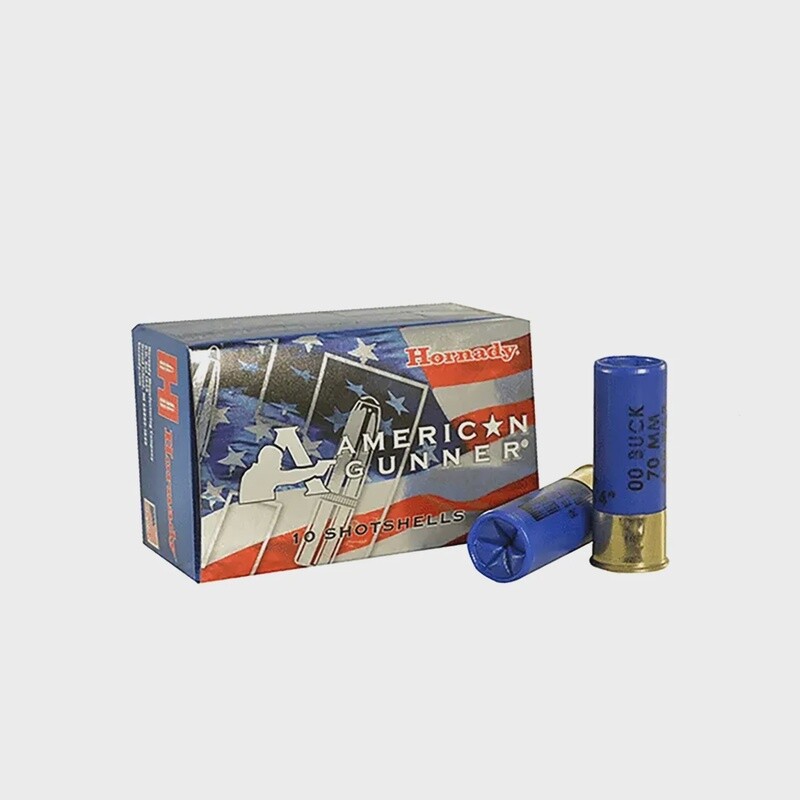 12ga Hornady 00 Buckshot Reduced Load American Gunner Ammunition Box of 10