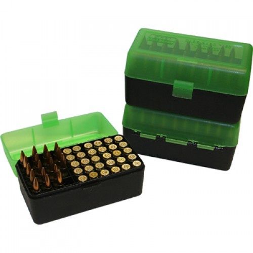 MTM Flip Top 50 Round Rifle Ammo Box 243, 7mm08, 308cal Green/Black