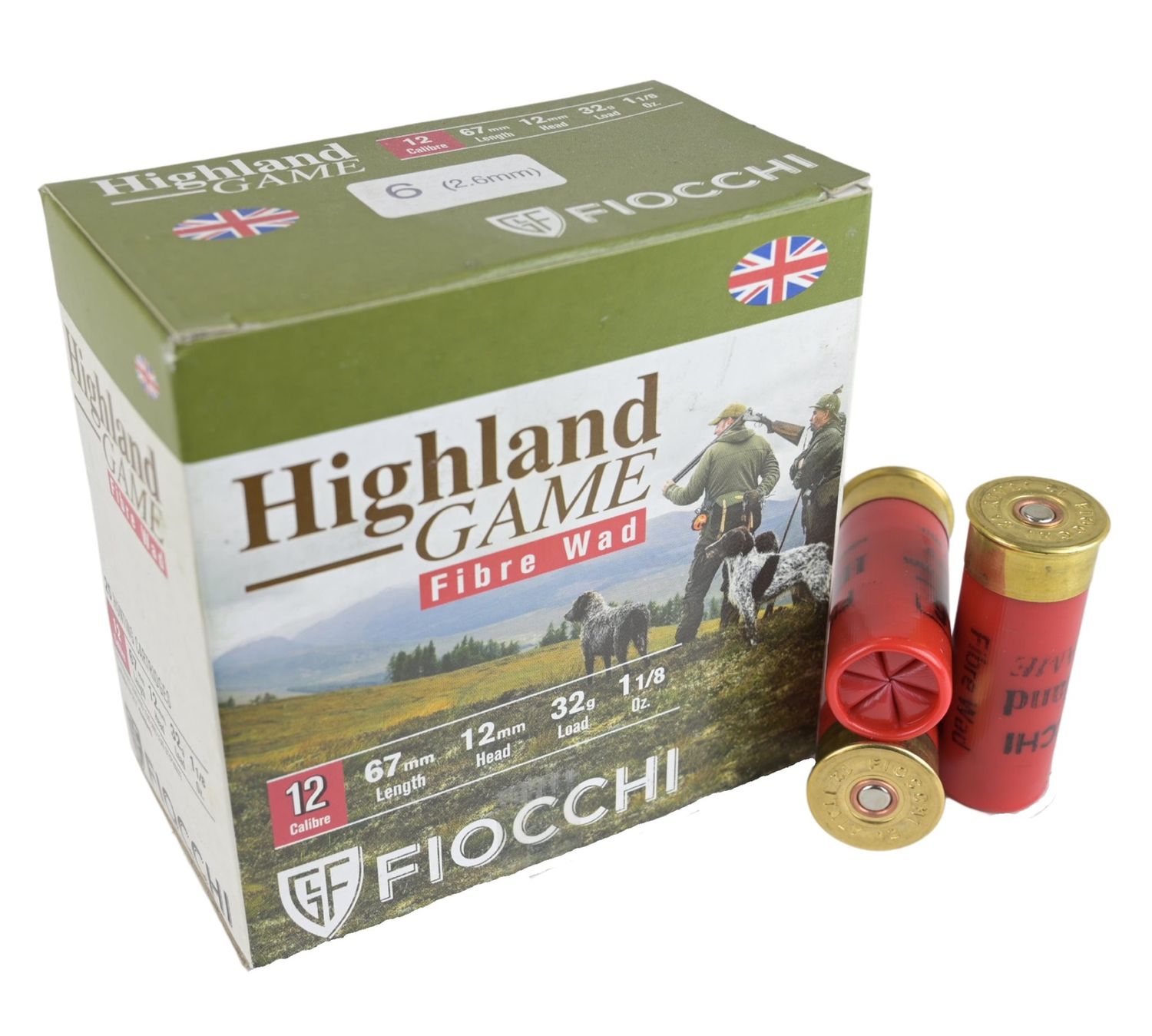 12ga Fiocchi #6 32gr 67mm Highland Game Fibre Wad