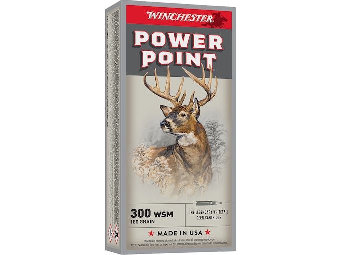 300 Winchester Short Magnum (WSM)  Winchester Power Point Ammo 180 Grain Jacketed Soft Point Box of 20