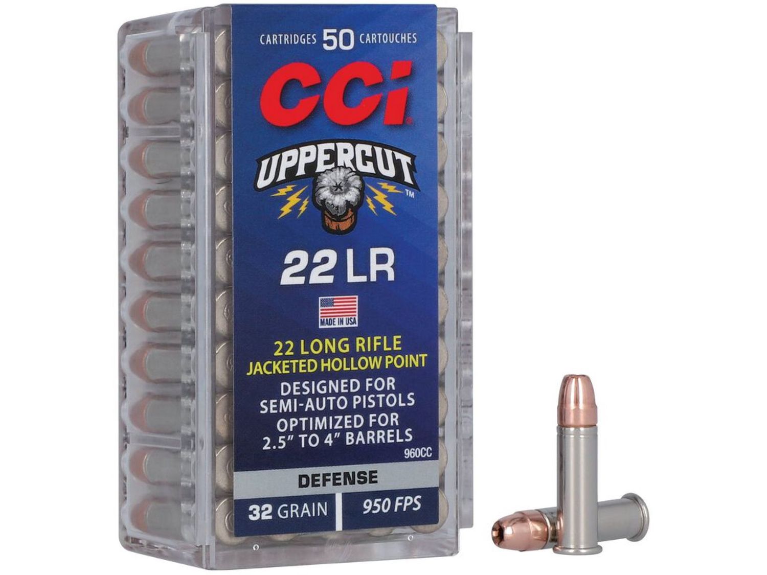 22LR CCI Uppercut 32gr Plated HP 50Rnds 950fps