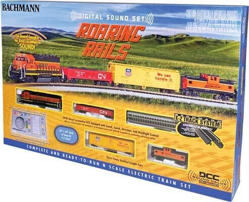 N Scale - Roaring Rails Diesel Train Set - Sound and DCC -- BNSF Railway GP40, 3 Cars; E-Z Track Oval, Controller