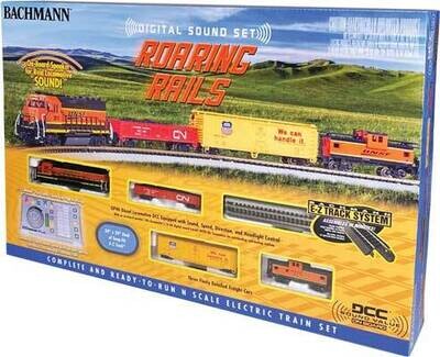 N Scale - Roaring Rails Diesel Train Set - Sound and DCC -- BNSF Railway GP40, 3 Cars; E-Z Track Oval, Controller