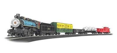 HO Scale - Chessie Special - Standard DC -- Chesapeake &amp; Ohio 0-6-0 Steam Loco, 4 Freight Cars; Track Oval, Power Pack