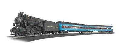 HO Scale - North Pole Express - Standard DC -- 2-6-2 Steam Locomotive, 2 Passenger Cars; Track Oval, Power Pack
