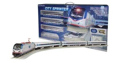 HO Scale - Amtrak(R) City Sprinter - Standard DC -- ACS-64 Electric, 3 Amfleet Cars, E-Z Track(R) Oval, Power Pack