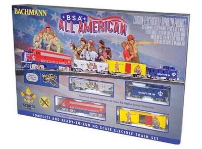 HO Scale - BSA(R) Boy Scouts of America All American - Standard DC -- EMD F7A, 3 Cars, 47 x 38&quot; E-Z Track Oval, Power Pack