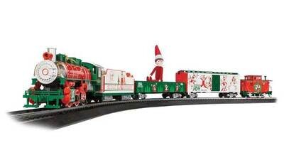 HO Scale - Elf on the Shelf(R) Scout Elf Express - Standard DC -- 0-6-0, 3 Cars, 47 x 38&quot; E-Z Track(R) Oval, Elf Figure, Speed Controller