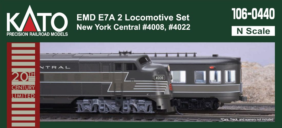 N Scale EMD E7A 2-Unit Set - Standard DC -- New York Central #4008, 4022 (Late 1940s 20th Century 2-Tone Gray)