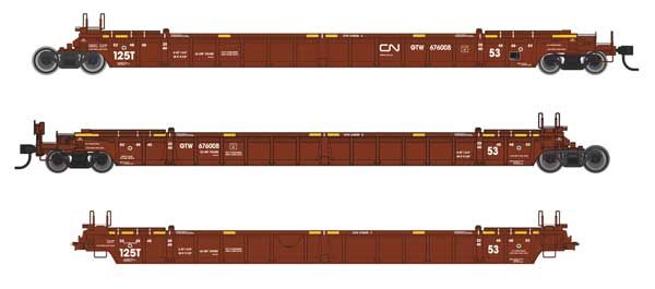 NSC Articulated 3-Unit 53&#39; Well Car - Canadian National GTW
