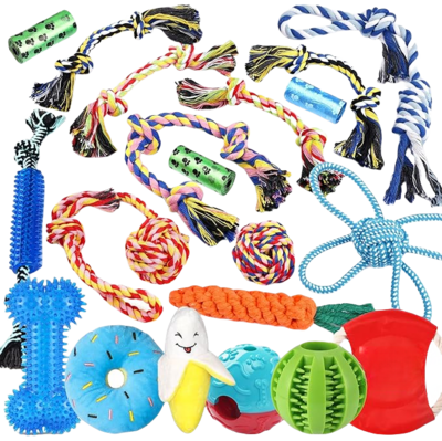 Dog Puppy Toys, Puppy Chew Toys for Fun and Teeth Cleaning, Plush Squeaky Toys, Dog Treat Dispenser Ball, Tug of War Toys, Puppy Teething Toys, Dog Rope Toys for Medium to Small Dogs