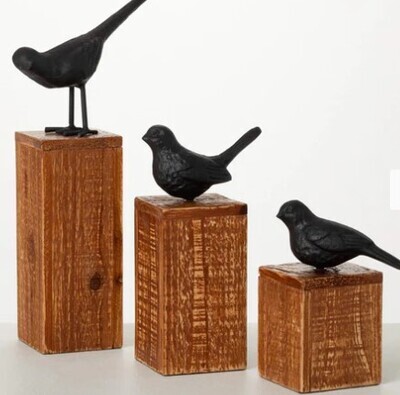 Black Bird On Wood Base, 13&quot;, Size: LG