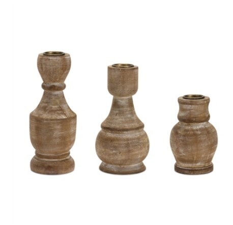 90442 Wood Taper Candle Holder 6&quot;, Size: MD