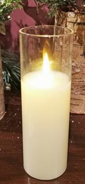 LED Glass Pillar Candle w/Remote 5&quot; - Cream
