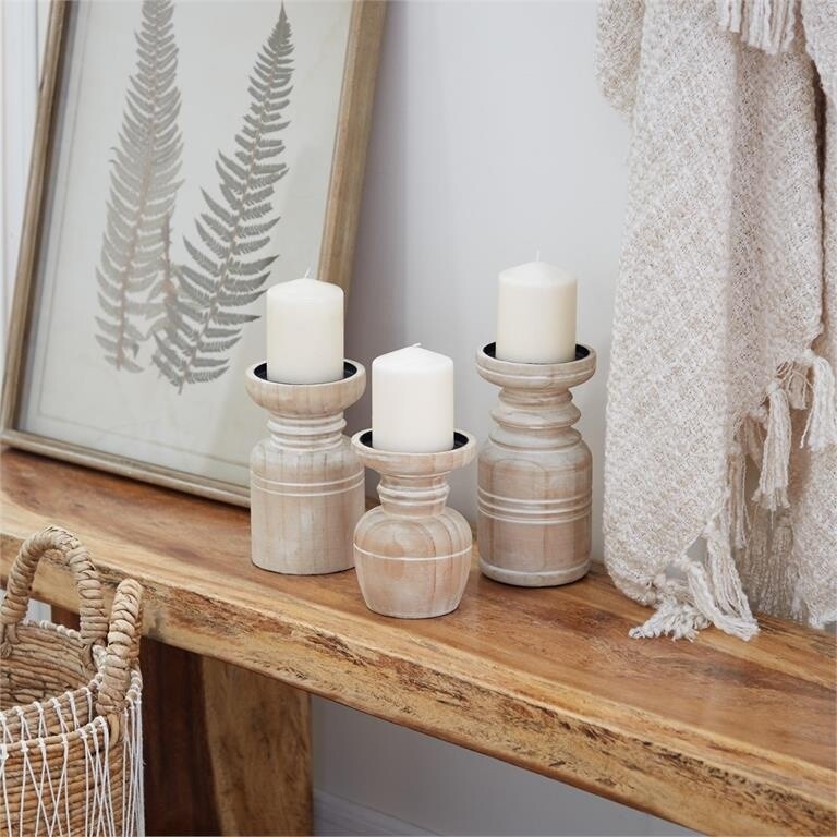 Wooden Pillar Candle Holder,  9&quot;