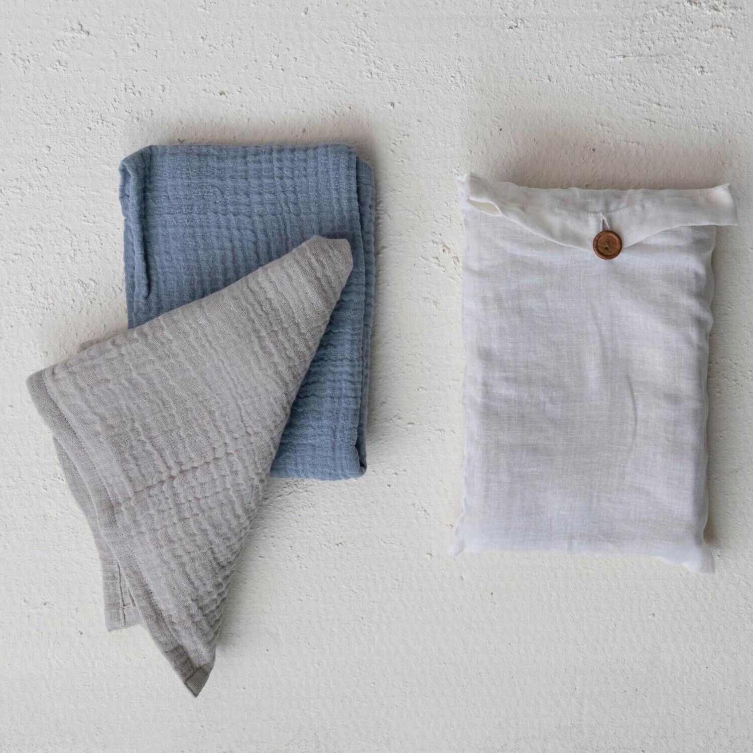 Cotton Double Cloth Tea Towels: Charcoal &amp; Taupe, Set of 2