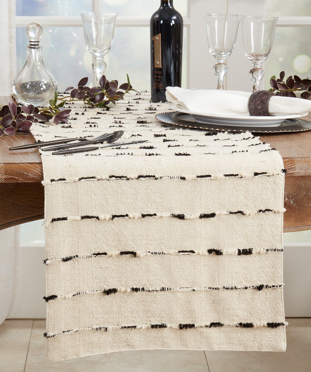 Black/White Stripe Runner 72 X 16