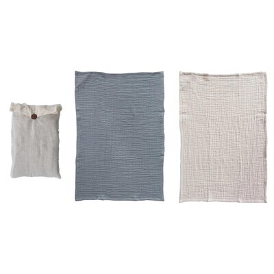 Cotton Double Cloth Tea Towels: Charcoal &amp; Taupe, Set of 2