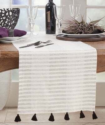 Neutral Striped Tassel Table Runner, 72&quot;