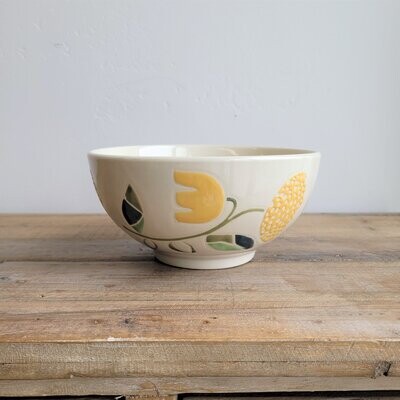 Stoneware Bowl w/ Wax Relief Flowers, 8&quot;