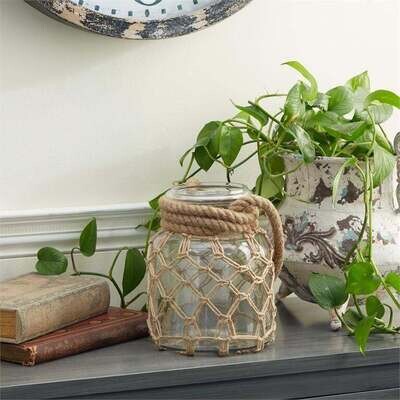 Rope &amp; Glass Lantern, 9&quot;