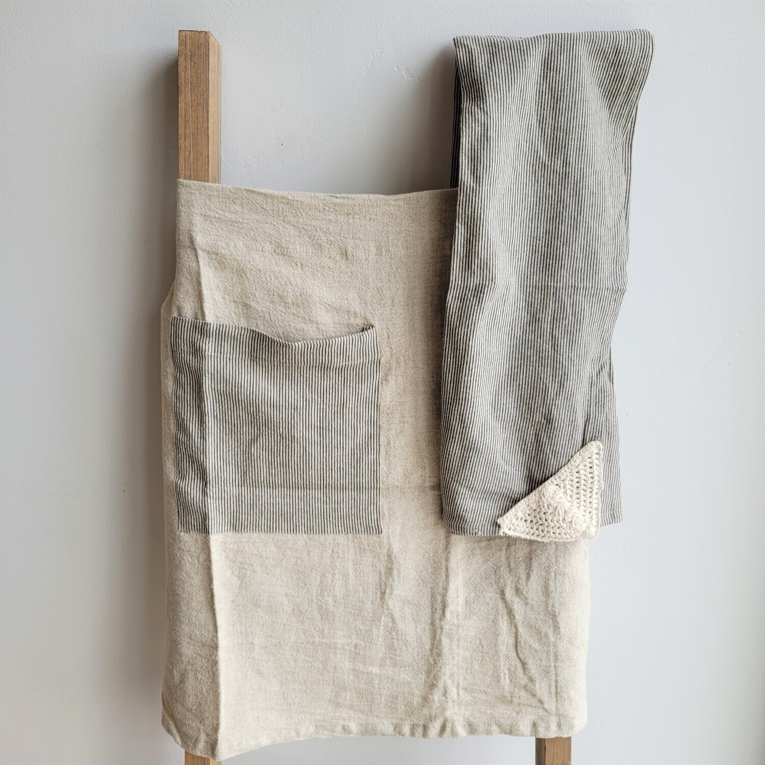 Natural Linen Half Apron w/ Tea Towel, Set of 2