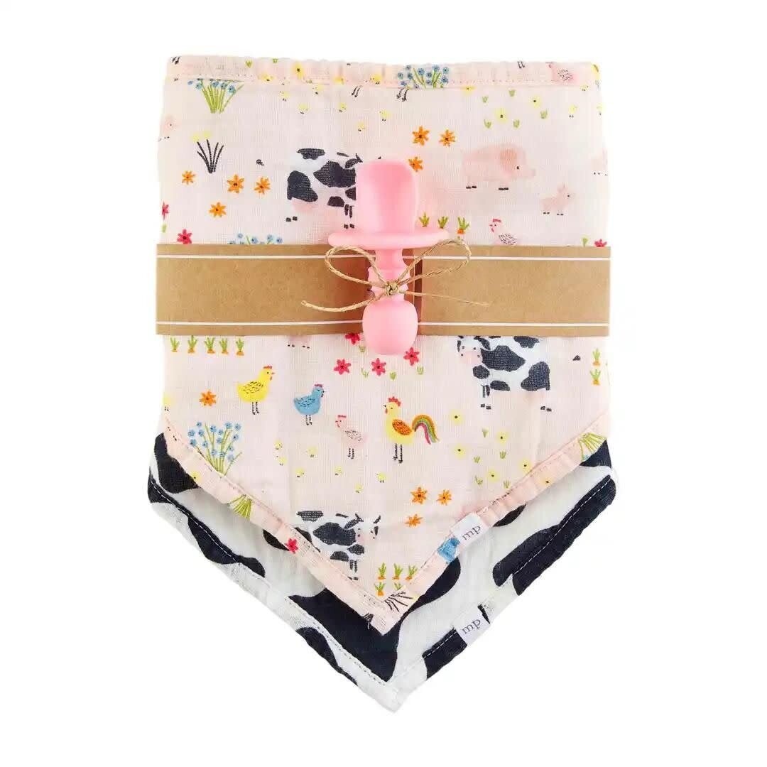 Pink Farm Bib &amp; Spoon Set