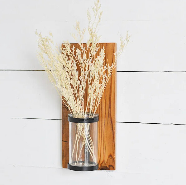 Glass &amp; Wood Wall Vase 14&quot;