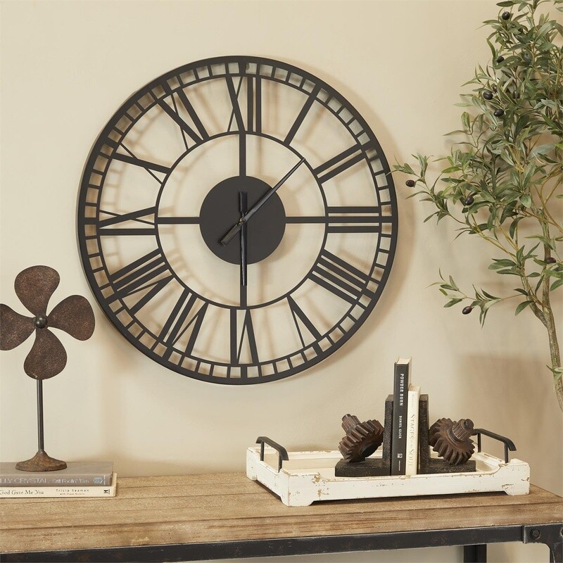 Black Metal Open-Frame Wall Clock, 28&quot;