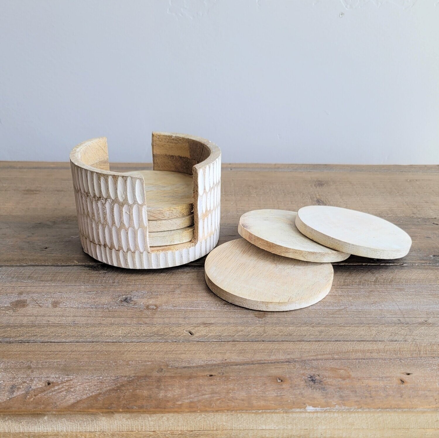 Carved Wooden Coaster Set