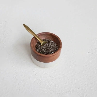 Marble &amp; Acacia Wood Pinch Pot
